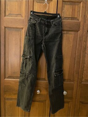 American Eagle Outfitters Washed Black Straight Leg Cargo Jeans